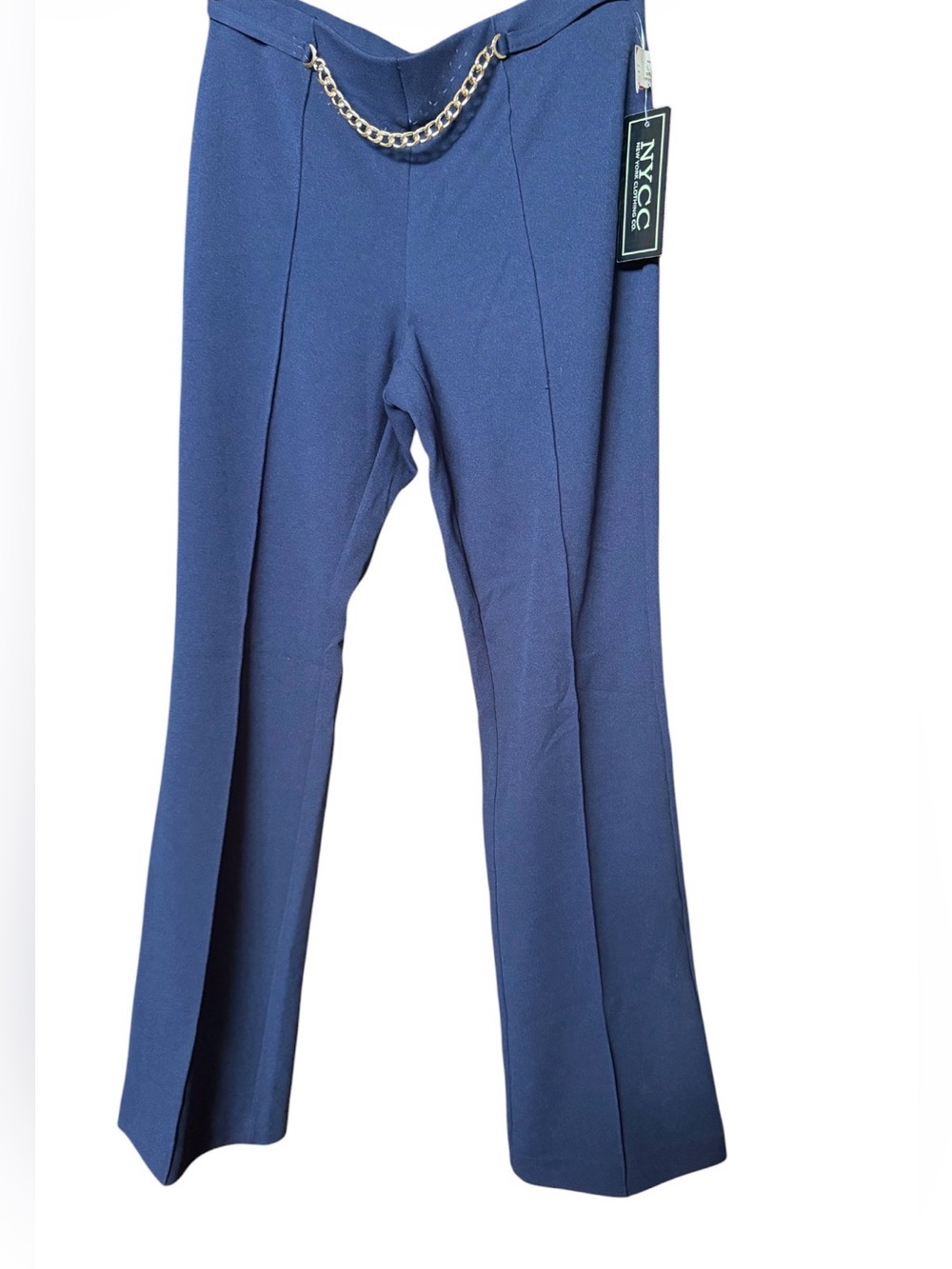 NYCC Navy Chain-Detail Flare Pants
